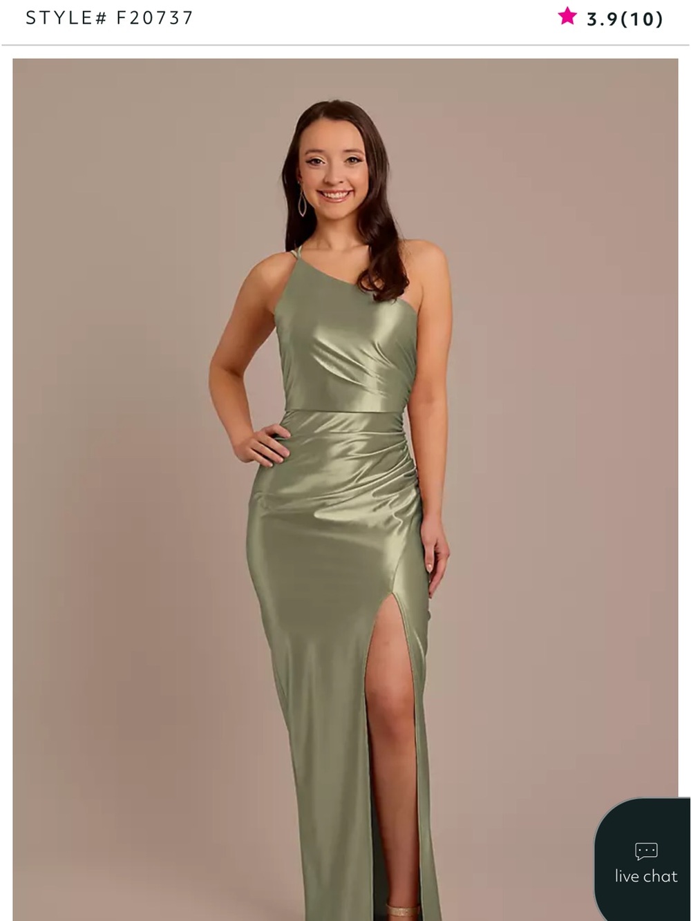 Satin One-Shoulder High-Slit Dress in Eucalyptus Green